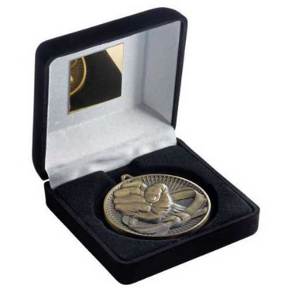 Picture of Black Velvet Box And 60mm Medal Martial Arts Trophy Antique Gold