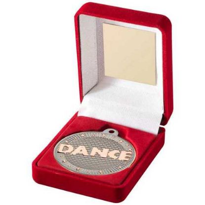 Picture of Red Velvet Box And 50mm Dance Medal Trophy Matt Silver~bronze