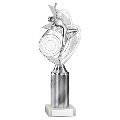 Picture of Silver|white Dance|gym Figure Assembled On Marble - (2" Cen|3" Tube) 10in