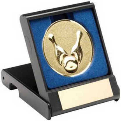 Picture of Black Plastic Box With Ten Pin Insert Trophy Gold