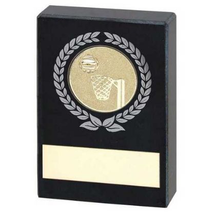 Picture of Black Marble With Silver|gold Wreath, Netball Insert And Plate - 3x2in