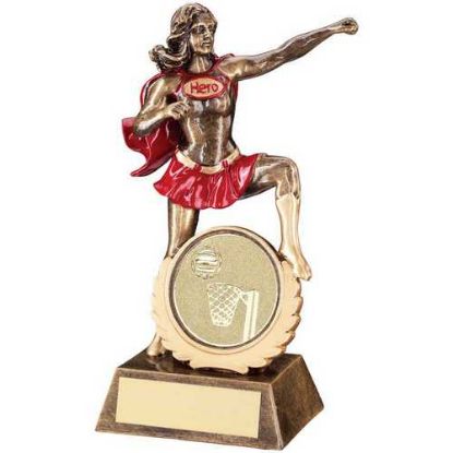 Picture of Brz~gold~red Resin Female Hero Award With Netball Insert