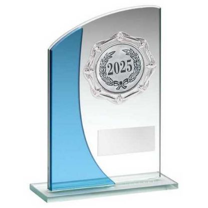 Picture of Jade~blue Glass Plaque With Silver Trim Trophy