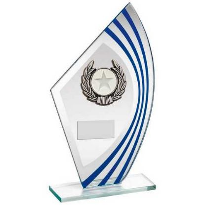 Picture of Jade~blue~silver Sail Glass With Silv~blk Wreath Trim Trophy (1in Cen)