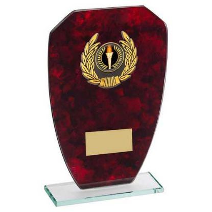 Picture of Jade Glass With Red Marble Backing And Gold Trim Trophy (1in Centre)