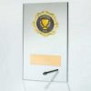 Picture of Jade Glass Rectangle Plaque With Gold Trim Trophy (2in Centre) - 6.25in