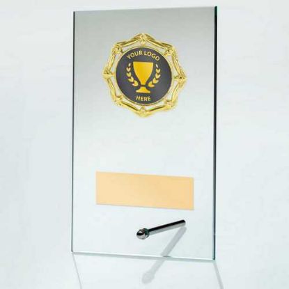 Picture of Jade Glass Rectangle Plaque With Gold Trim Trophy (2in Centre)