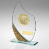 Picture of Jade|silv|gold Glass Plaque With Gold Trim Trophy - (1in Centre) - 7.25in