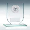 Picture of Jade Glass Shield Plaque With Silver Round Metal Trim Trophy (1in Cen) - 5.25in