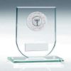 Picture of Jade Glass Shield Plaque With Silver Round Metal Trim Trophy (1in Cen) - 5.25in