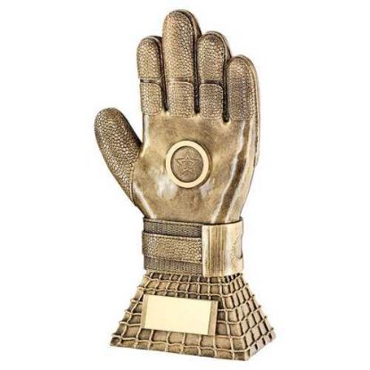 Picture of Brz~gold Football Goalkeeper Glove On Net Base With Plate (1in Centre)
