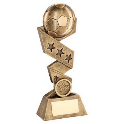 Picture of Brz|gold Football On Zig Zag Star Ribbon With Plate (1in Centre) - 6in