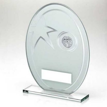 Picture of White|silver Printed Glass Oval With Football Insert And Plate - 8in