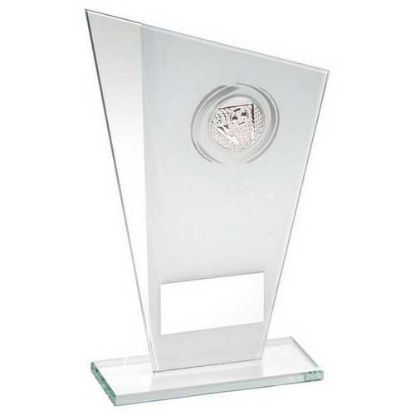 Picture of White|silver Printed Glass Plaque With Football Insert And Plate - 7.25in