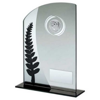 Picture of Jade Glass Plaque With Black~silver Detail And Football Insert And Plate