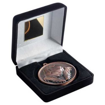 Picture of Black Velvet Box And 60mm Medal Football Trophy Bronze