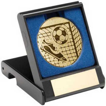 Picture of Black Plastic Box With Football Insert Trophy Gold