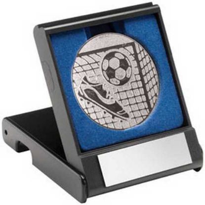 Picture of Black Plastic Box With Football Insert Trophy Silver