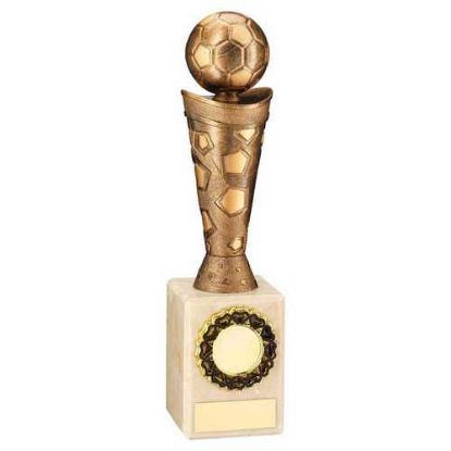Picture of Bronze|gold Plastic Football Figure On Cream Marble Trophy - (1in Cen) 9in