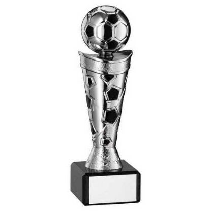 Picture of Silver|black Plastic Football Figure On Black Marble Trophy - 7.25in