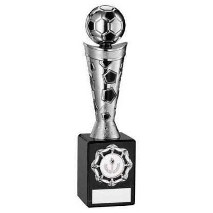 Picture of Silver|black Plastic Football Figure On Black Marble Trophy - (1in Cen) 9in