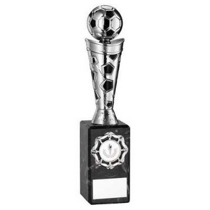 Picture of Silver|black Plastic Football Figure On Black Marble Trophy - (1in Cen) 10in