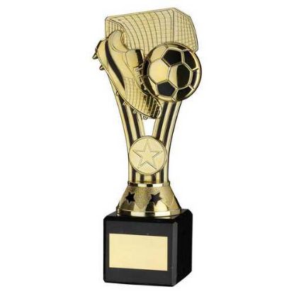 Picture of Gold|black Plastic Wembley Figure On Black Marble Trophy - (1in Cen) - 8in