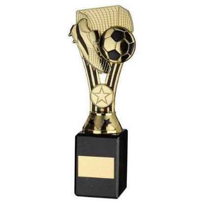 Picture of Gold|black Plastic Wembley Figure On Black Marble Trophy - (1in Cen) - 9in