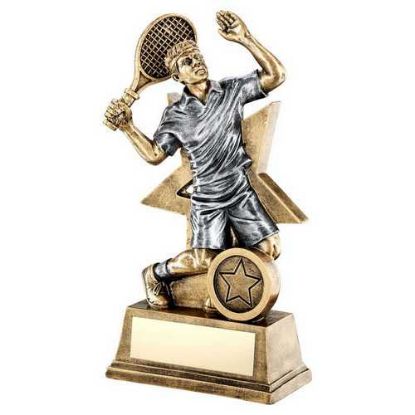Picture of Brz~gold~pew Male Tennis Figure With Star Backing With Plate (1in Centre)