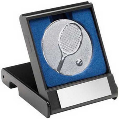 Picture of Black Plastic Box With Tennis Insert Trophy Silver