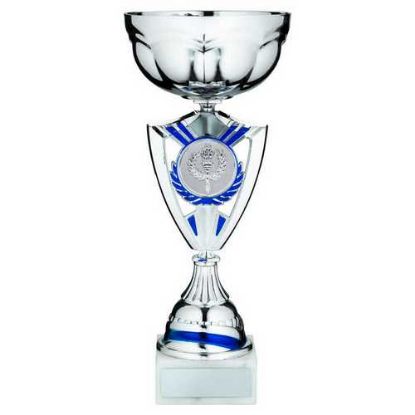 Picture of Silver~blue Shield Trophy Cup With Plate (2in Centre)
