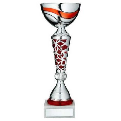 Picture of Silver|red Trophy Cup With Plate - 13in