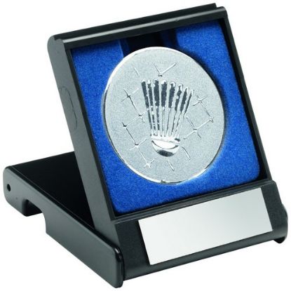 Picture of Black Plastic Box With Badminton Insert Trophy Silver