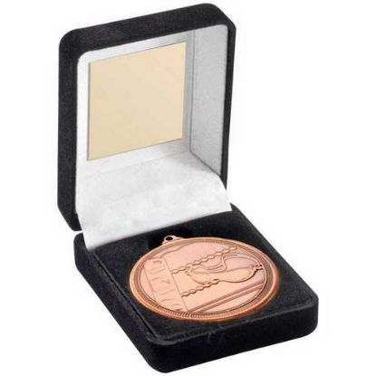 Picture of Black Velvet Box And 50mm Swimming Medal Trophy Bronze