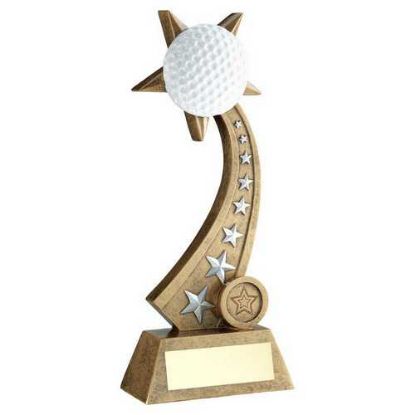 Picture of Brz|pew|white Golf Ball On Star Trail With Plate (1in Centre) - 12in