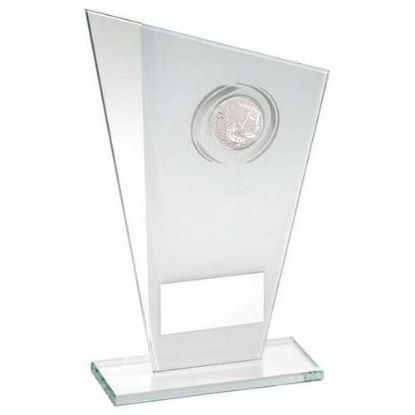 Picture of White|silver Printed Glass Plaque With Golf Insert With Plate - 7.25in