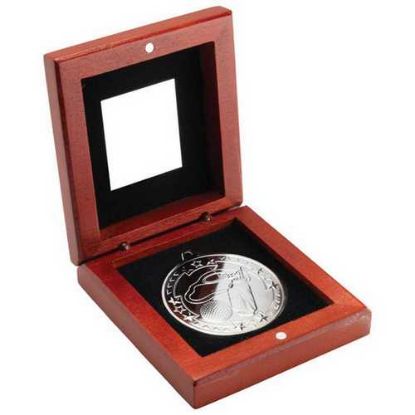 Picture of Rosewood Box And 50mm Medal Golf Trophy Silver