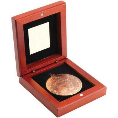 Picture of Rosewood Box And 50mm Medal Golf Trophy Bronze