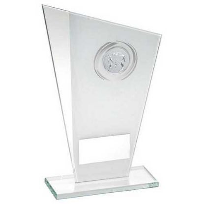 Picture of White|silver Printed Glass Plaque With Multi Athletics Insert And Plate - 7.25in