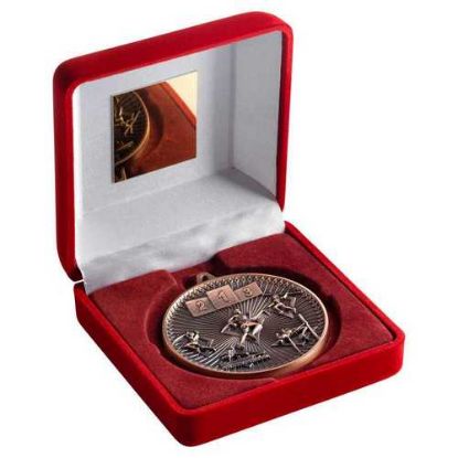 Picture of Red Velvet Box And 60mm Medal Athletics Trophy Bronze