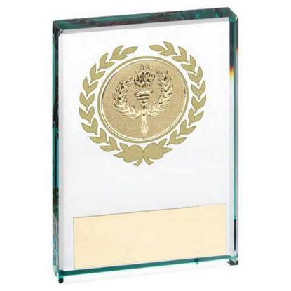 Picture of Jade Glass Block With Gold Wreath 12mm Thick With Plate (1in Centre)