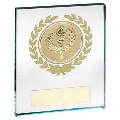 Picture of Jade Glass Block With Gold Wreath 12mm Thick With Plate (2in Centre)