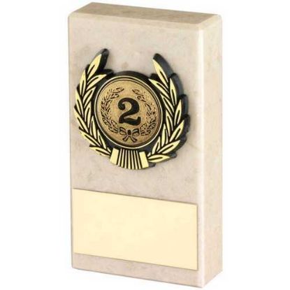 Picture of Cream Marble And Gold Trim Assembled Trophy (1in Centre) - 4 X 2in