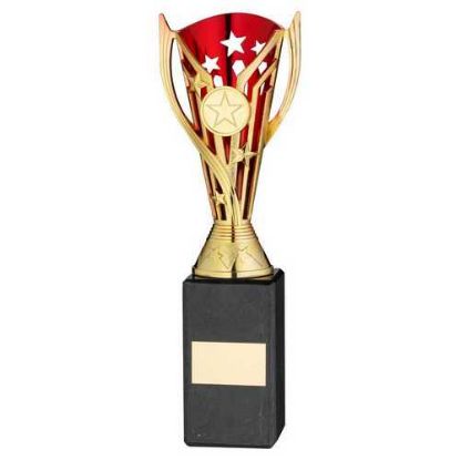 Picture of Gold|red Plastic Flash Cup On Black Marble Assembled Trophy (1" Cen) - 10in
