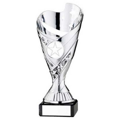 Picture of Silver Plastic Sabre Cup On Black Marble Assembled Trophy (1" Cen) - 6.75in