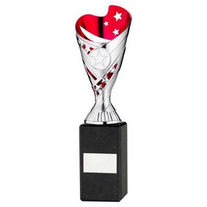 Picture of Silver|pink Plastic Sabre Cup On Blk Marble Assembled Trophy (1" Cen) - 10in