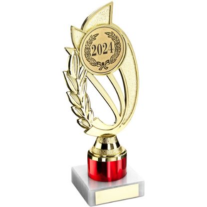 Picture of Gold|red Plastic Laurel Holder Assembled On Marble - (2" Cen|1" Tube) 8in