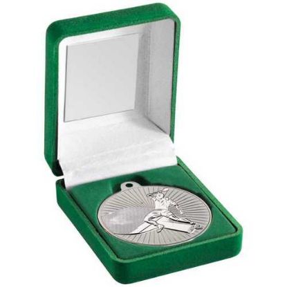 Picture of Green Velvet Box And 50mm Table Tennis Medal Trophy Matt Silver~silver