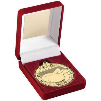 Picture of Red Velvet Box And 50mm Medal Table Tennis Trophy Gold