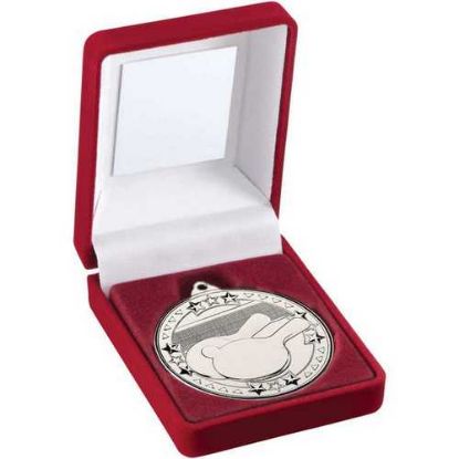 Picture of Red Velvet Box And 50mm Medal Table Tennis Trophy Silver